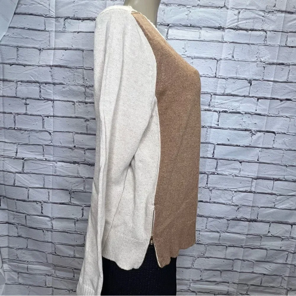 J. Crew Merino Wool Blend Tan Colorblock Sweater